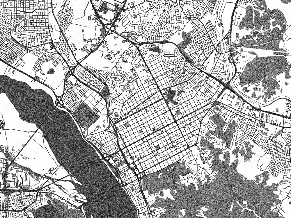 Fototapeta premium Minimalist monochrome city map of Concepcion, Chile, illustrated with urban detail.