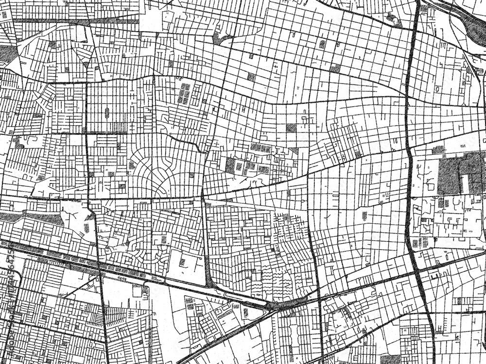 Fototapeta premium Poster-ready monochrome city map of Lo Prado, Chile, with detailed streets and rivers.