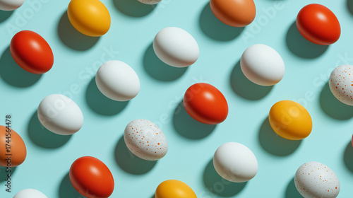 Pastel Blue Background with Decorative Eggs