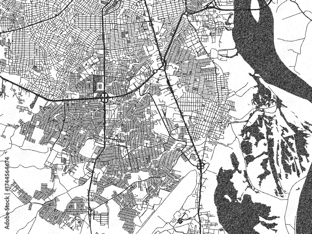 Naklejka premium Minimal poster-style map of Soledad, Colombia, hand-drawn style in monochrome.