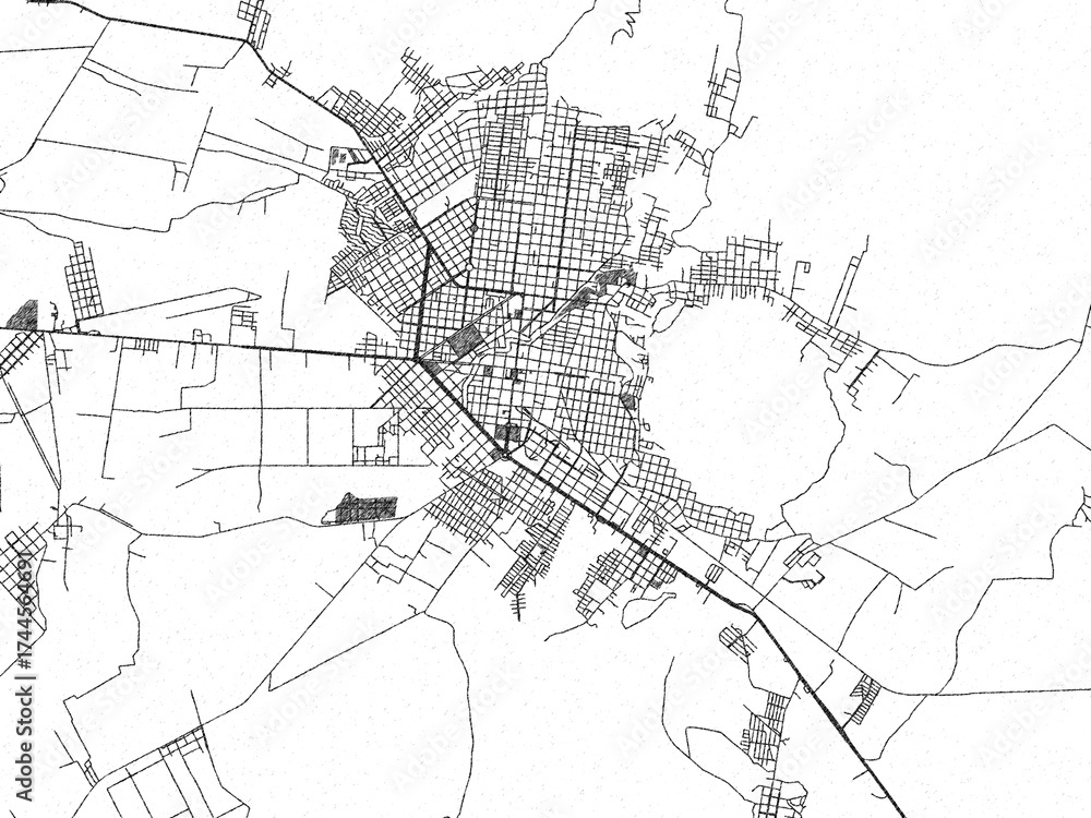 Fototapeta premium City map illustration of Apatzingan, Mexico, in black and white sketch style.