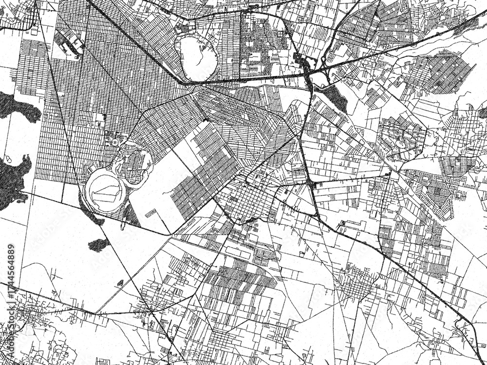 Fototapeta premium Poster-ready black and white illustration map of Chalco, Mexico, detailed and artistic.