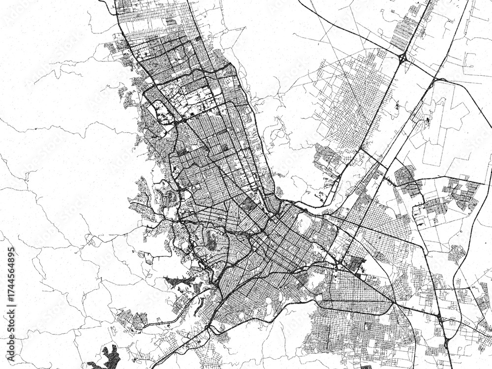 Obraz premium Artistic urban sketch of Chihuahua, Mexico, detailed in black and white map form.