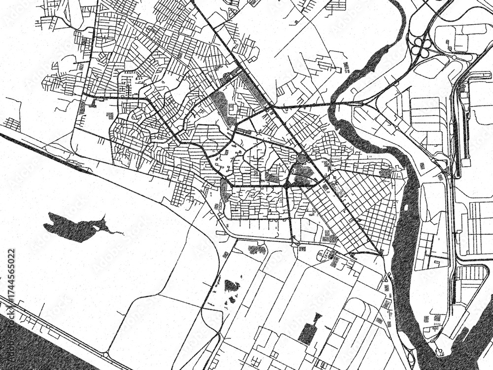 Obraz premium Artistic urban sketch of Ciudad Lazaro Cardenas, Mexico, detailed in black and white map form.