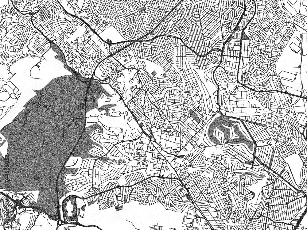 Fototapeta premium Poster-style sketch map of Ciudad Lopez Mateos, Mexico, designed in artistic monochrome.
