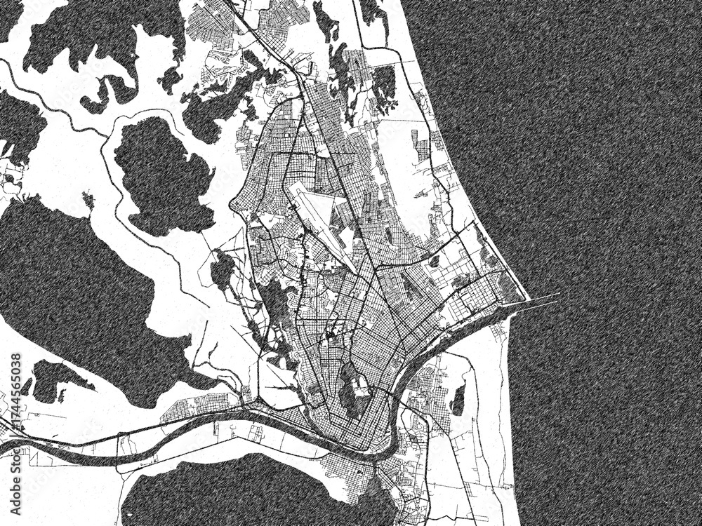 Fototapeta premium Monochrome hand-drawn style map of Ciudad Madero, Mexico, ideal for decorative and editorial use.