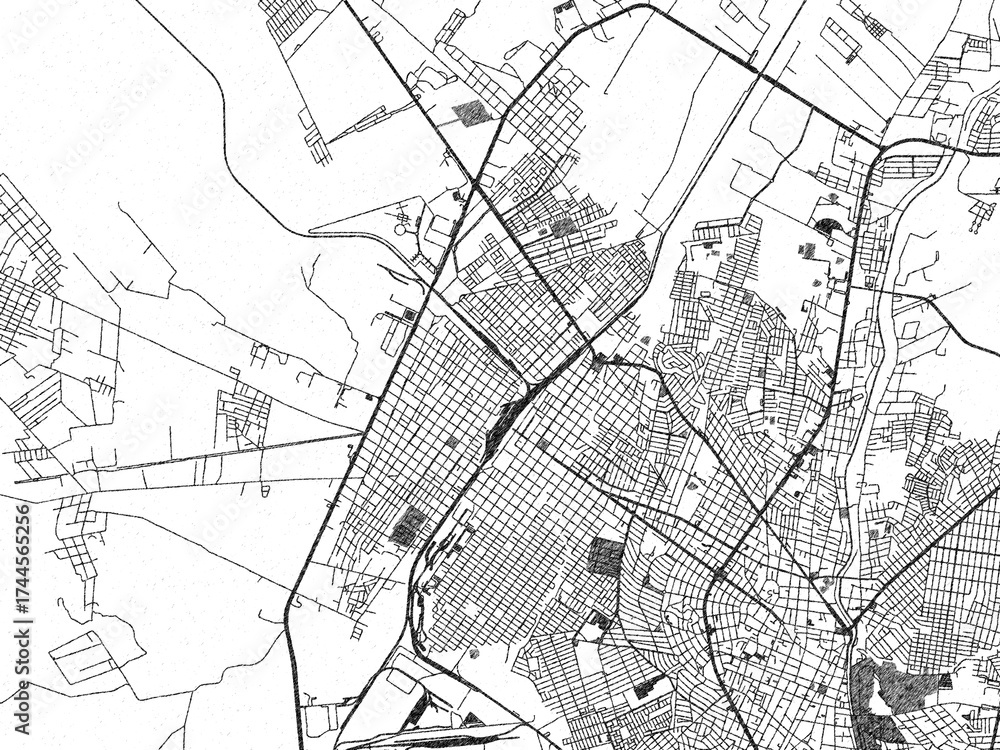 Fototapeta premium Black and white map poster of Frontera, Mexico, illustrated in hand-drawn style.