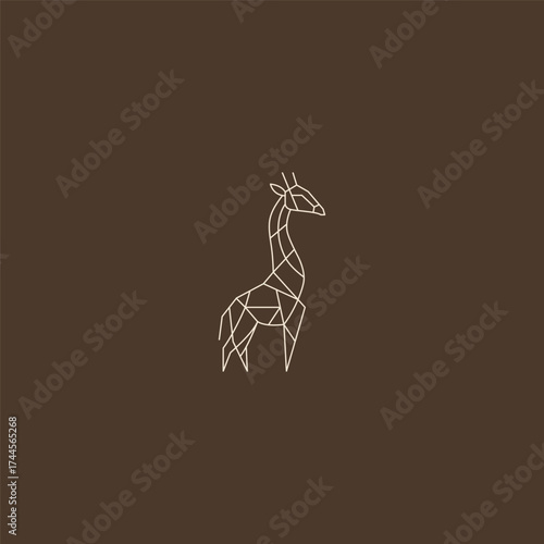 Giraffe line art tall elegant safari animal logo design.