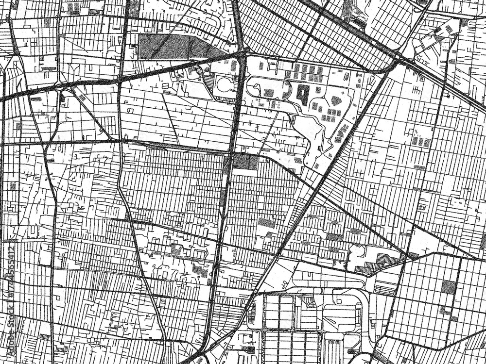 Naklejka premium Decorative black and white map of Iztacalco, Mexico, rendered in sketch-like style.