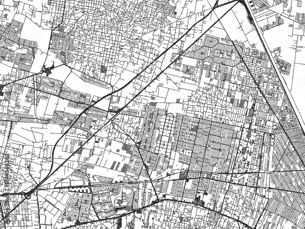 Naklejka premium Sketch-style black and white map of Santiago Teyahualco, Mexico, perfect for illustration and wall art.