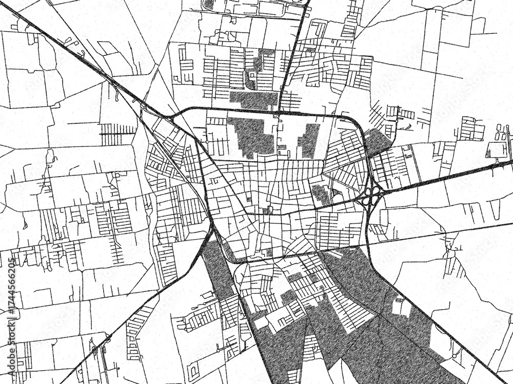 Naklejka premium Poster-ready black and white illustration map of Silao, Mexico, detailed and artistic.