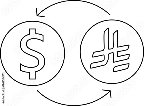 line icon convert dollar coins to Arab riyal coins