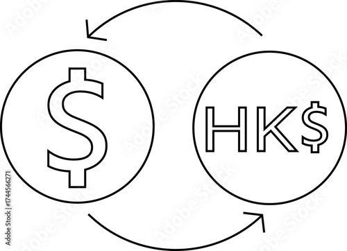 line icon convert dollar coins to Hong Kong dollar coins