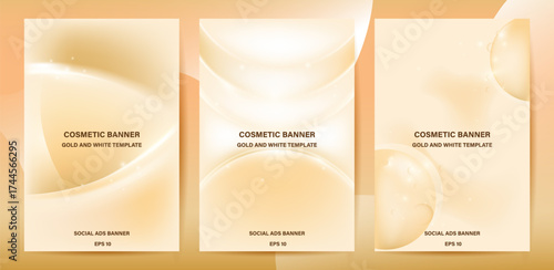 Gold and White Fluid With Glowing Cosmetic Social Media Banner Template Set.