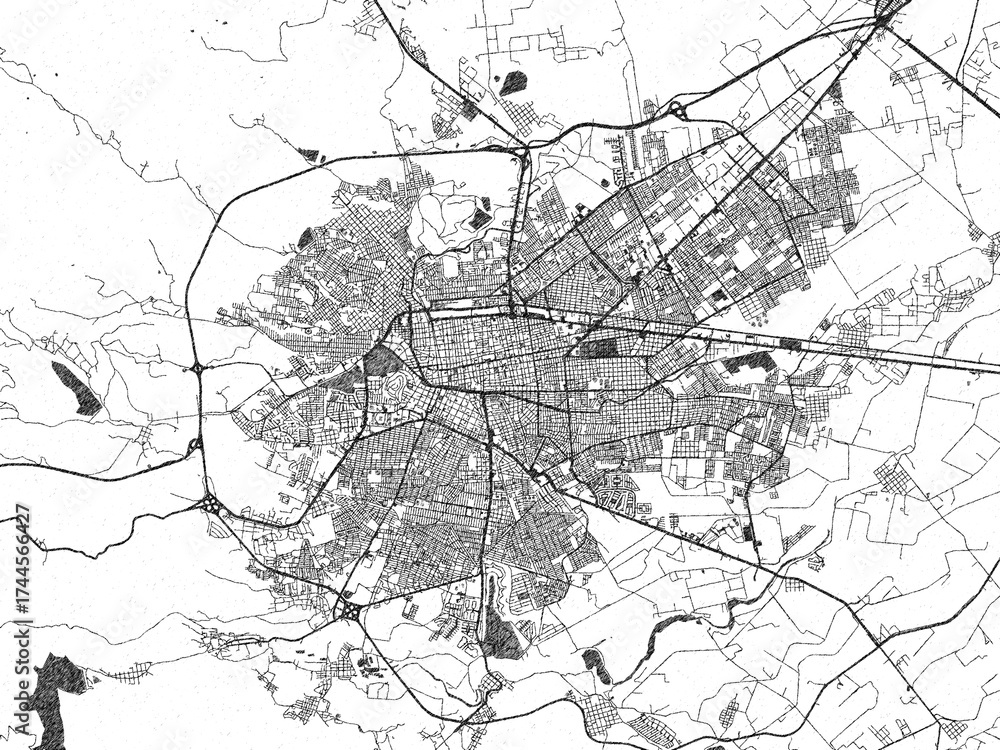 Fototapeta premium Sketch-style black and white map of Victoria de Durango, Mexico, perfect for illustration and wall art.