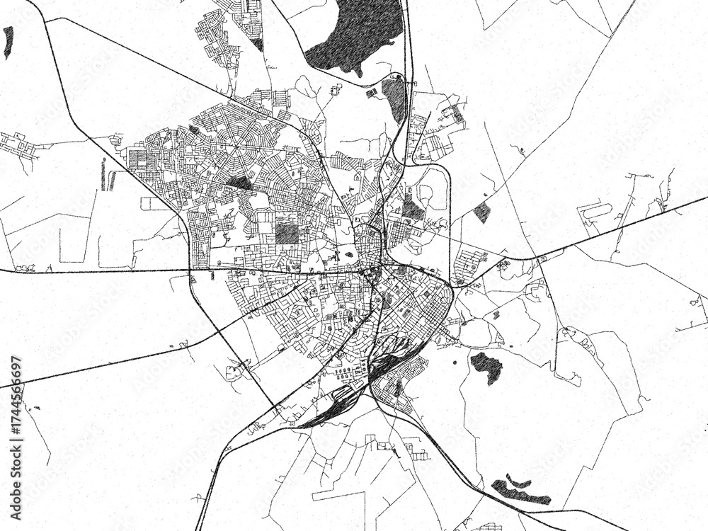 Fototapeta premium Monochrome sketch map of Kimberley, South Africa, ideal for posters, prints, and travel design.