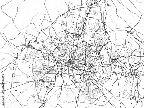 Urban black and white map of Greater Johannesburg, South Africa, designed in a sketch style for prints.