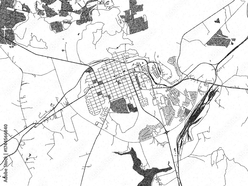 Naklejka premium Poster-style sketch map of Vryheid, South Africa, designed in artistic monochrome.