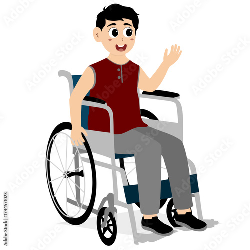 International Day of Persons with Disabilities. Cheerful, smiling figures with physical disabilities: wheelchair-bound, blind, and with prosthetic arms and legs. Cheerful, positive girls and boys.