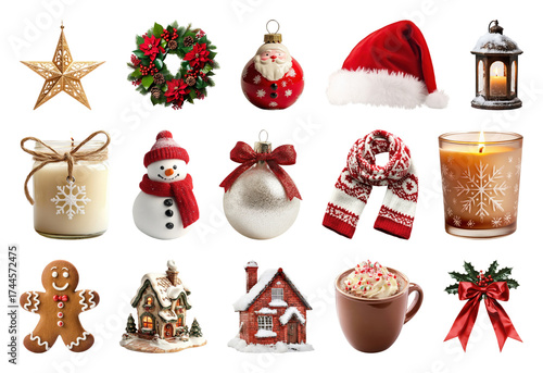 PNG Festive Christmas decorations collection, element set on transparent background