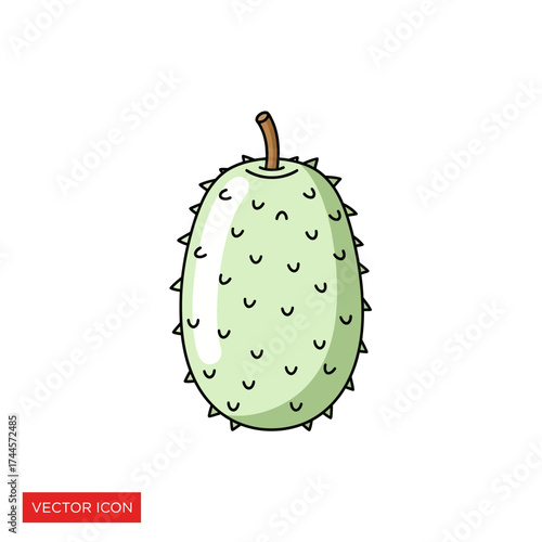 A single, stylized illustration of a light green soursop fruit with a brown stem and small, dark spikes.