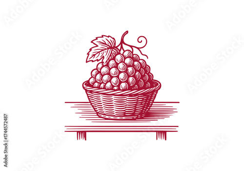 Grape hand drawn simple engraved vector illustration