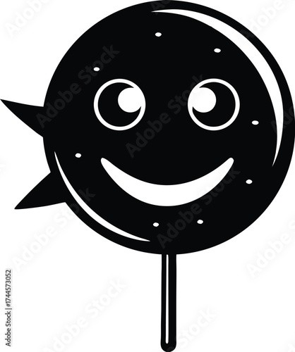 Smiling Lollipop Silhouette Vector | Cute Candy Icon with Happy Face in Black | Sweet Dessert Illustration