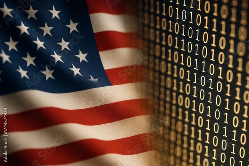 American flag morphing into digital binary code, symbolizing economy’s transition to AI-driven finance 