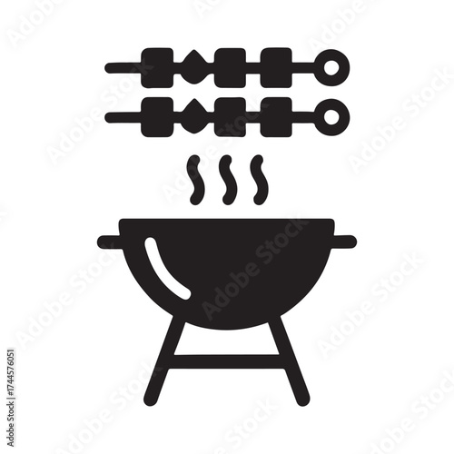 Barbecue grill with skewers vector illustration for summer outdoor cooking and grilling events featuring delicious food preparation and smoky flavors in a minimalist icon style