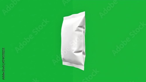 White blank snack bag mockup for chips, crisps or food packaging with green screen