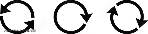 Refresh icons set, circular arrow symbols, reload, repeat, clockwise rotation, black and white line art, minimal UI design elements