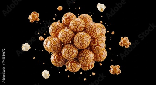 Creative shot of caramel popcorn with black background for marketing and advertising campaigns and promotional materials