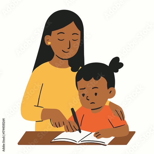 Sister Helping with Homework Vector