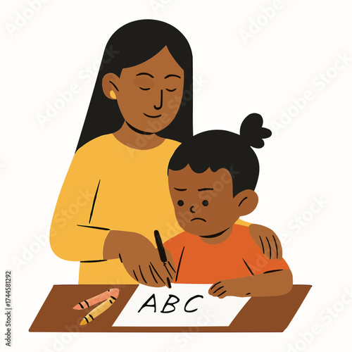 Sister Teaching Writing Vector