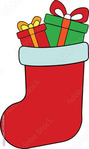 Christmas Stocking with Presents Vector Illustration