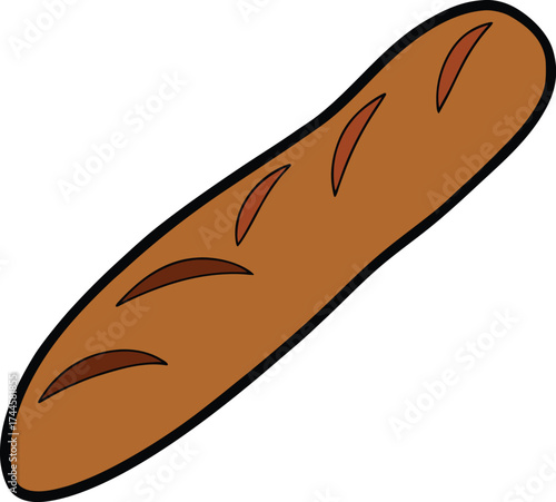 Simple Cartoon Baguette Bread Vector Illustration