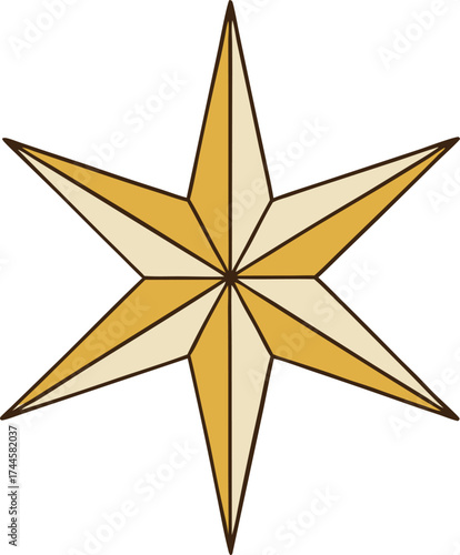 Golden Six Pointed Geometric Star Illustration with Faceted Design