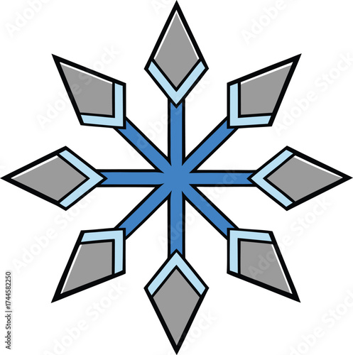 Geometric Blue and Grey Snowflake Star Icon Vector Graphic