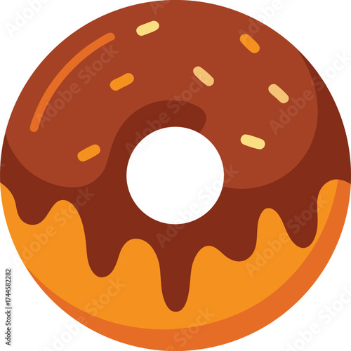 Chocolate Frosted Donut with Sprinkles Flat Vector Illustration