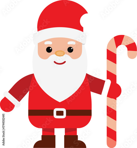 Cute Cartoon Santa Claus Holding Candy Cane