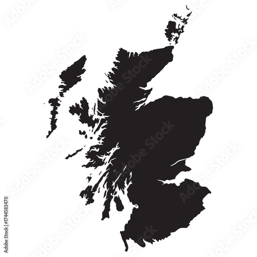 Black silhouette map of scotland on a white background