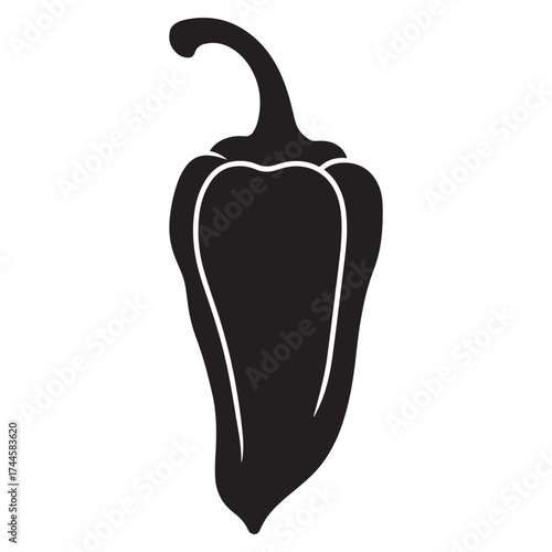 Black silhouette of a bell pepper on a white background