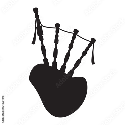 Black silhouette of traditional bagpipes isolated on white background Vector Art