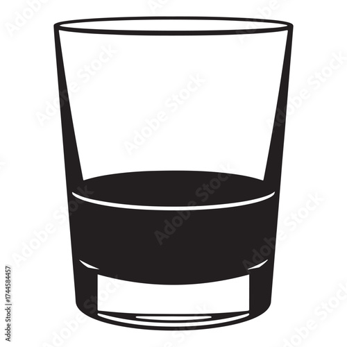 Clear glass tumbler filled with dark liquid and ice cubes
