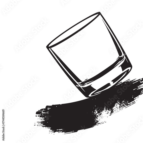 Drawn glass tumbler with bold shadow on white background