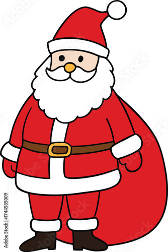 Jolly Cartoon Santa Claus with Red Sack Vector Illustration for Christmas
