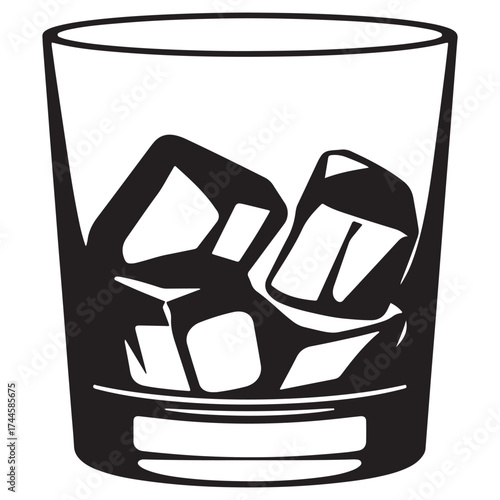 Simple black and white illustration of a glass filled with ice cubes