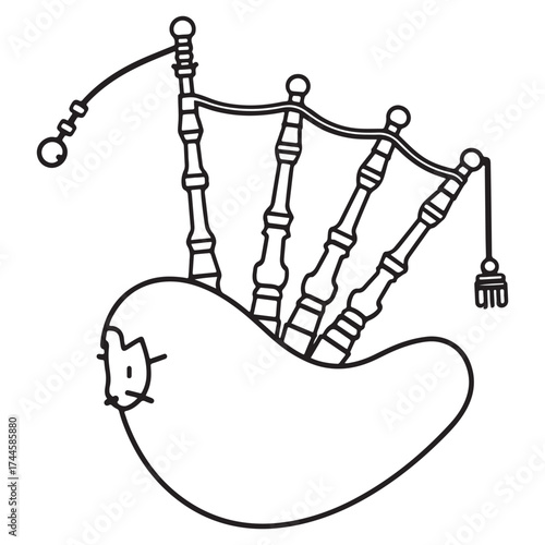 Simple line drawing of traditional bagpipes musical instrument