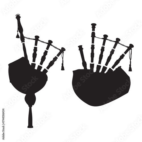 Two silhouette bagpipes isolated on white background