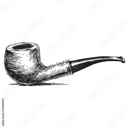 Vintage illustration of a classic briar wood smoking pipe on a white background